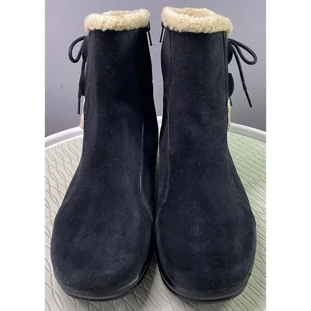 Clarks Womens Bendables‎ Black Suede/leather Sherpa Trimmed Boots. Sz.10M EUC